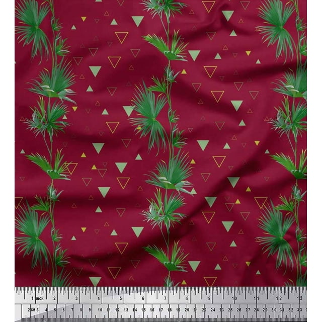 Soimoi Velvet Fabric Triangle & Leaves Decor Fabric Printed Yard 58 Inch Wide