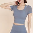 thumbnail image 2 of Women's Short Sleeve Slim Tee Mesh Seamless Breathable T-Shir Elastic Sports Yoga Gym Basic Tops, 2 of 9