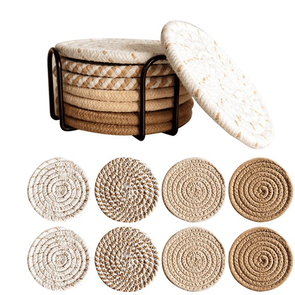 ACDANC 8Pcs Coasters,Soft Cotton Rope Design Drink Coasters,Washable Material Coasters Set of 8