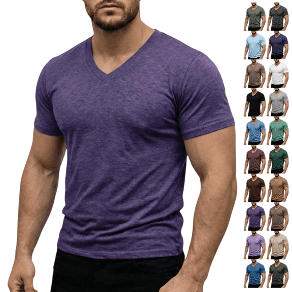 Mens V Neck T Shirts Short Sleeve Lightweight Breathable T-Shirts Summer Casual Stylish Solid Color Regular Fit T Shirt Dark Purple M