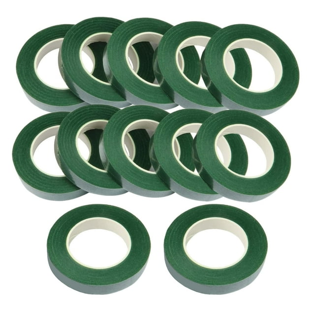 12 rollos de cinta floral verde de 0,43 pulgadas y 22 yardas para envolver tallos de ramo, adhesiva, impermeable y flexible (verde oscuro)