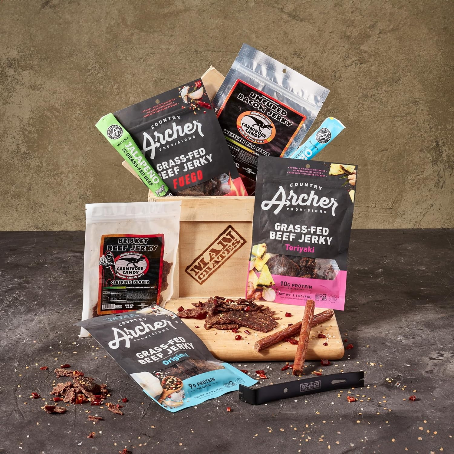 Man Crates Slaughterhouse Crate, Beef Sticks Variety Pack Gift Set for Men in Assorted Flavors for Father's Day Gifts