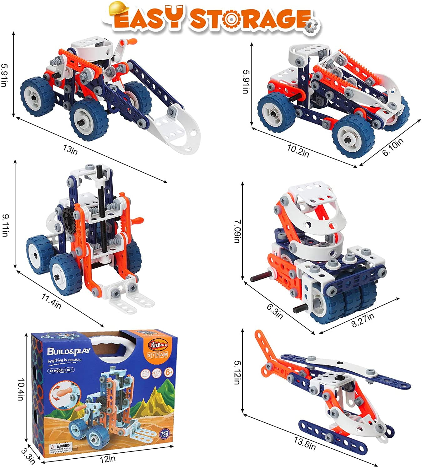 STEM Building Toys 152PCS Erector Set for Boys 6 12 DIY 12 in 1 Construction Learning Kit Walmart