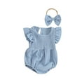 thumbnail image 2 of Musuos Baby Girl Summer Jumpsuit 3M 6M 12M 18M Solid Color Crew Neck Fly Sleeve Romper and Bow Headband Set Cute Clothing, 2 of 10