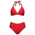thumbnail image 4 of WEIGFI Women'S Bikini Sets 2 Piece Bathing Suit Push Up Top And High Waist Bottom Halter Neck Cheeky Swimwear Solid Color Elegant Triangle Summer Pool Sweet Party Swim Wear,Red,M, 4 of 5