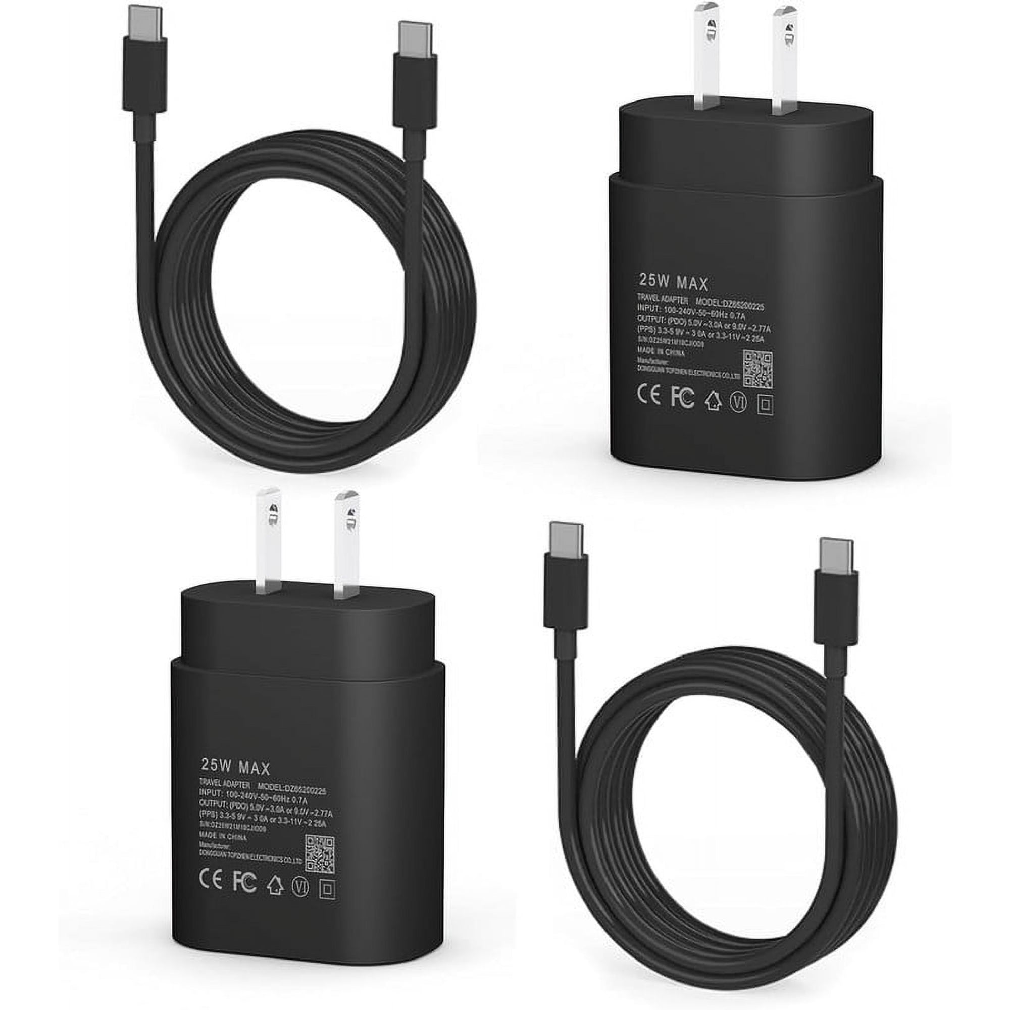 Borz Super Fast Charger, Samsung 25W USB C Wall Charger Fast Charging Block For Samsung Galaxy S24 S23 S22 Ultra/S22+/S22/S21 Ultra/S21+/S21/S20/Note 10/Note 20 with 3FT Phone Charger Cord 2-Pack