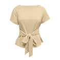 thumbnail image 4 of WMQPNNS Womens Short Sleeve Tee Tops Crewneck Sweatshirt Tie Front Casual 2026 Trendy Fashion T Shirt Summer Tops for Women, Size 2XL, Khaki, 4 of 5