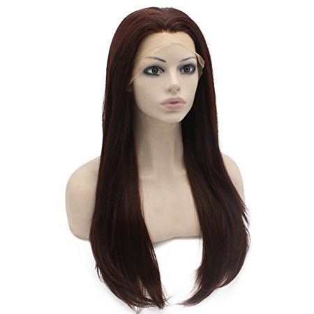 24inch Long Straight Dark Reddish Auburn Lace Front Wig Natural