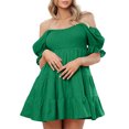 thumbnail image 2 of Yunliwuli Women Summer Mini Cocktail Dress Short Puff Sleeve Off Shoulder Tiered Ruffle Dresses, 2 of 10