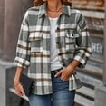 thumbnail image 5 of Herrnalise Jackets For Women Fall And Winter Plaid Printed Long Sleeve Turn-down Collar Suit Cardigan Woolen Coat Tops Shackets For Women 2024 fall Gray,M, 5 of 7