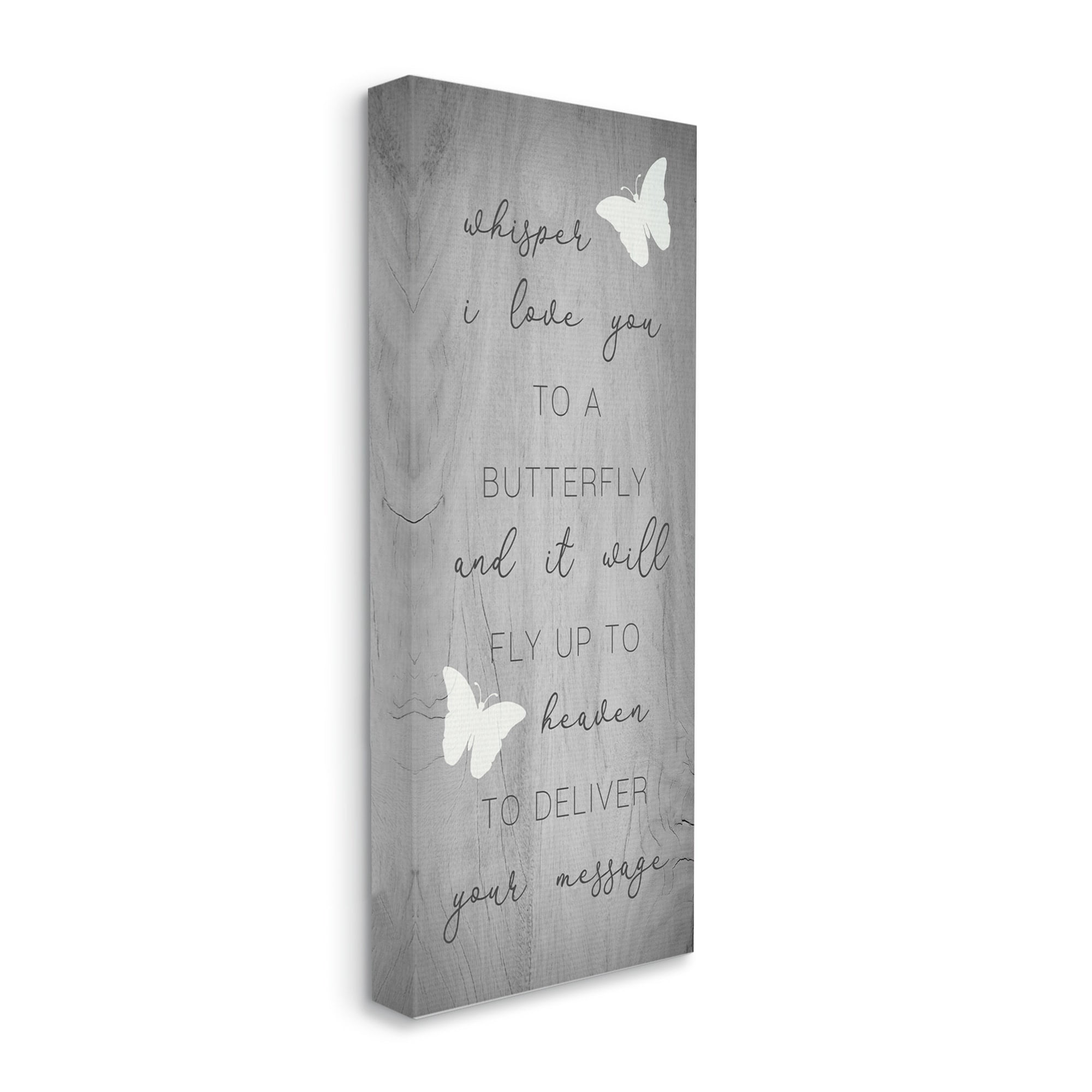 Stupell Industries Romantic Butterfly Quote Rustic Grey Grain Pattern Canvas Wall Art, 17 x 40, Design by Daphne Polselli
