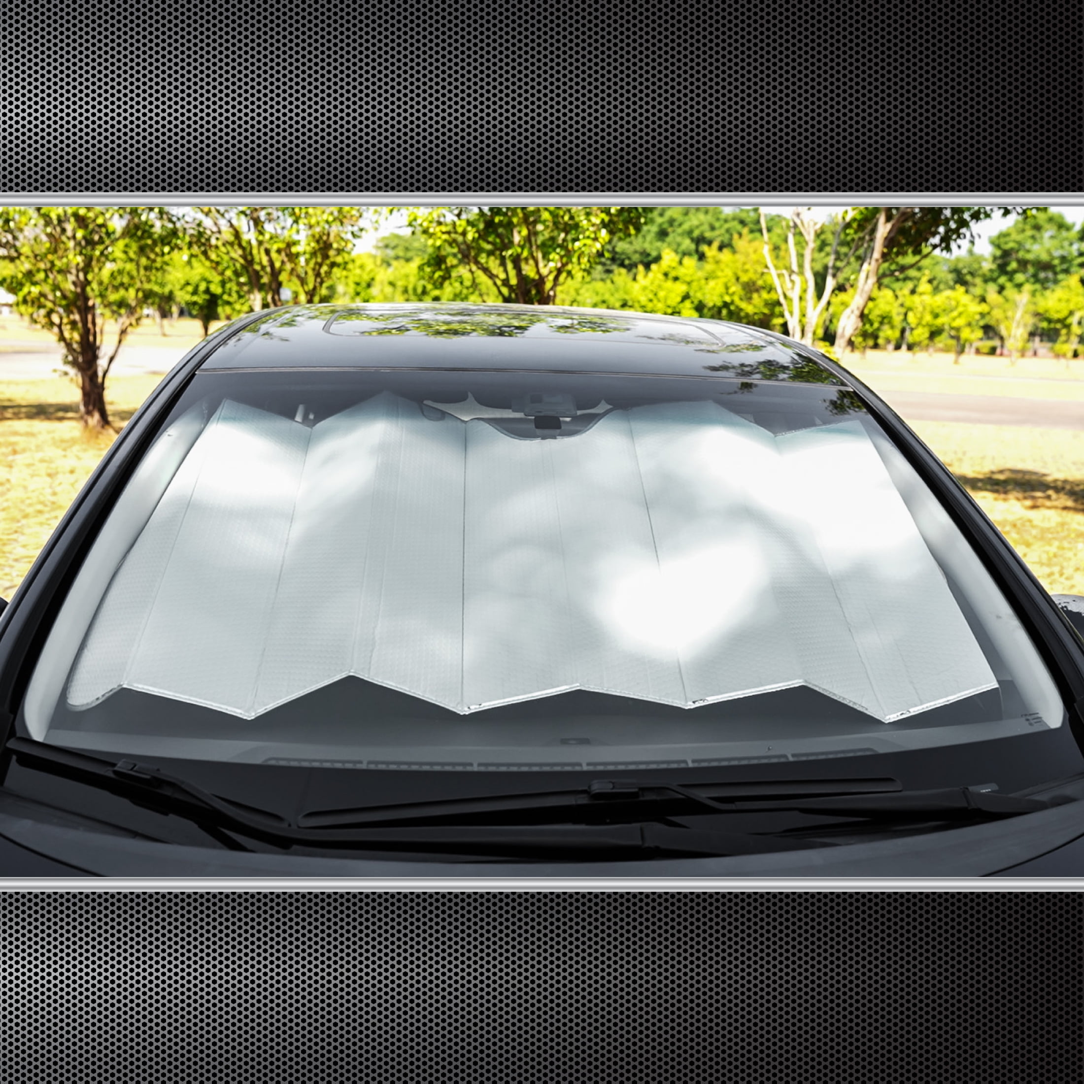 (2 pack) Auto Drive Holographic White Accordion Sunshade Universal Size 1 pack, 63'' x 28.5''