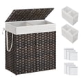 thumbnail image 1 of Cesto de la Ropa, 90 L, Cesto de Lavandería, Tejido a Mano, con Compartimentos Separados, con Tapa y Asas, Ratán Sintético, Plegable, Bolsa de Forro Extraíble, Gris, 1 of 9