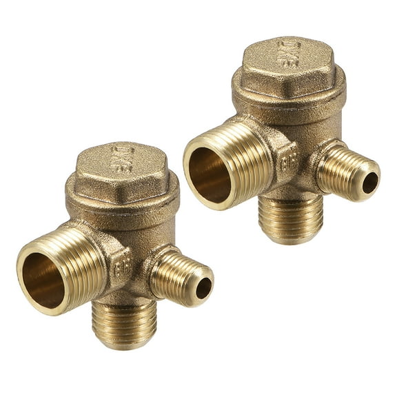 Air Compressor Check Valve 90 Degree Male Threaded Brass M10xM14xPT3/8 2Pcs