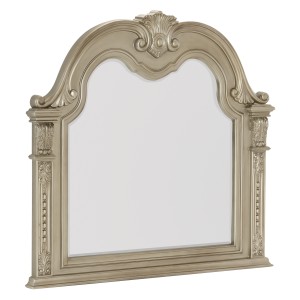 "Silver Finish Mirror Frame with Egg and Dart Base Moldings, Bead Molding, and Acanthus Leaf Carvings"