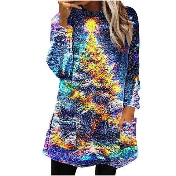 Plus Size Sweaters Tunic Tops for Women Loose Fit Crewneck Fleece Long Sleeve Sweatshirt Pullover with 2 Pockets (XL, Multicolor 01)
