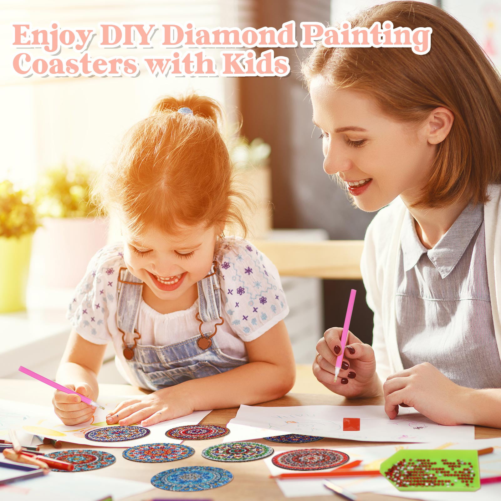 BSRESIN 8 Pcs Coasters with Holder, Mandala DIY Diamond Art Crafts for  Adults, Small Diamond Painting Kits Accessories