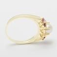 thumbnail image 3 of LBG British Made 10k Yellow Gold Cultured Pearl & Pink Tourmaline Womens Cluster Ring - 33 size options - Size 10.25, 3 of 6