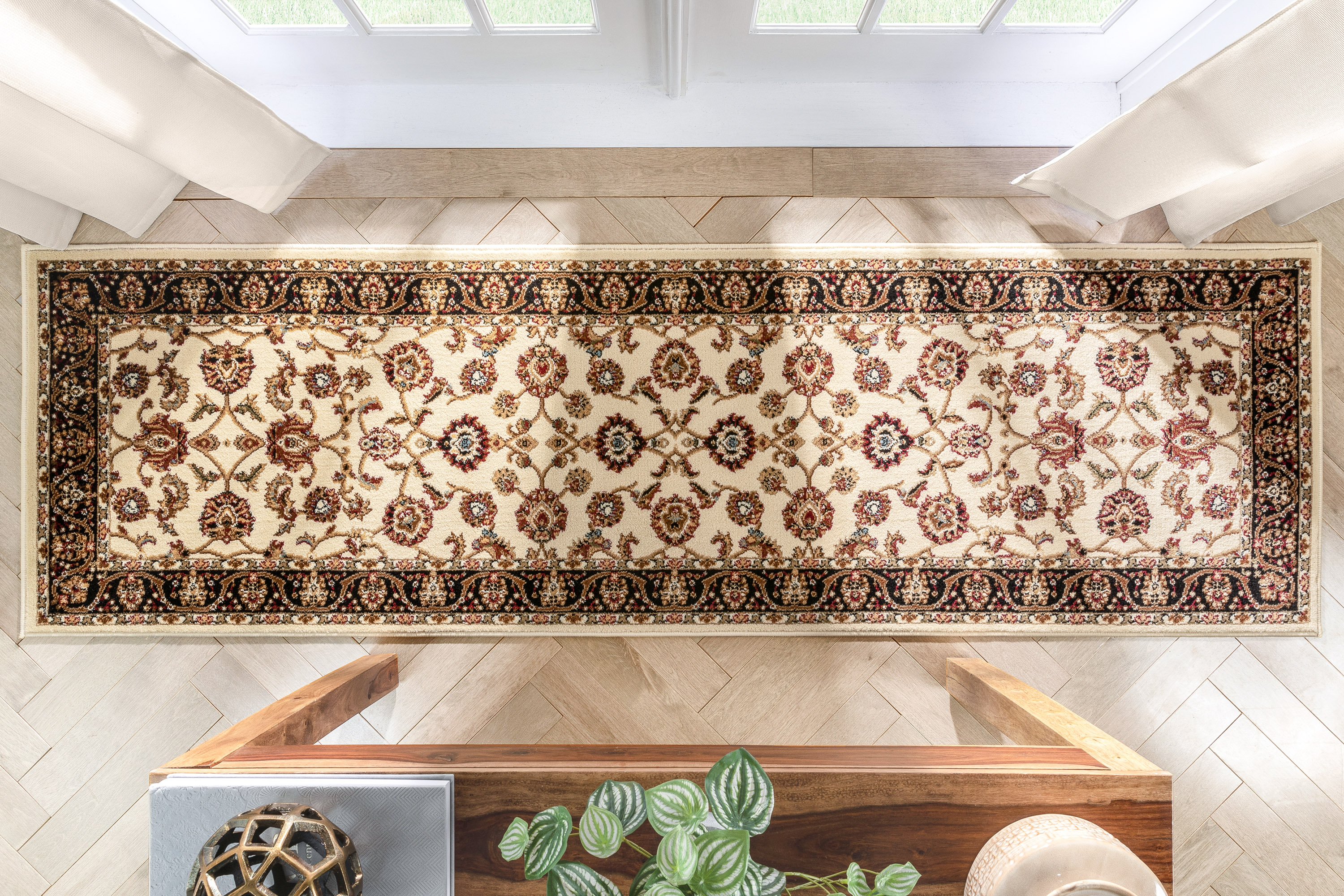 Well Woven Barclay Sarouk Traditional Oriental Panel Ivory 2'3" x 7'3" Runner Rug