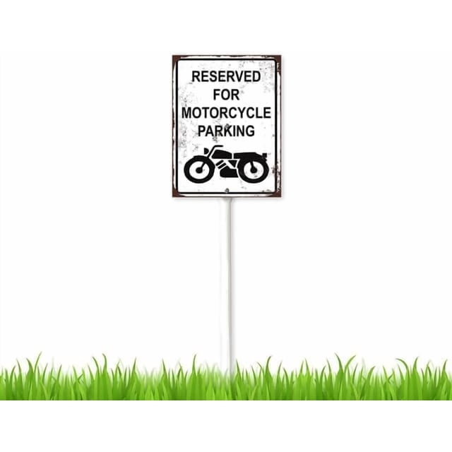 Letrero de estacionamiento reservado para motocicletas de 8 x 12 pulgadas con estaca, estaca decorativa para plantas, arte para césped, decoración de patio, adornos para caminos de interior