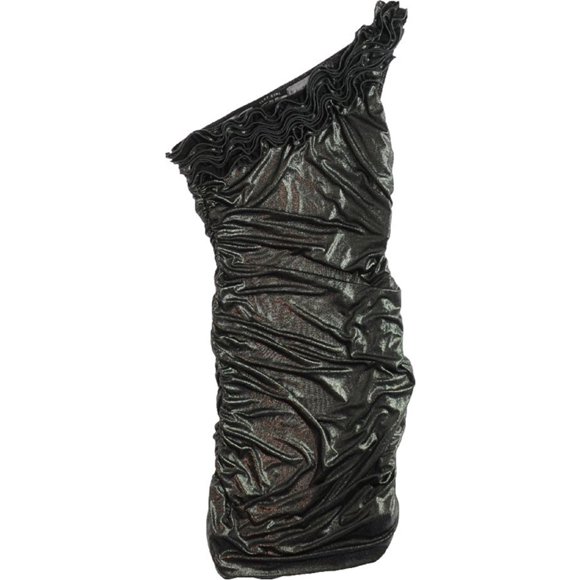 Jump Apparel Vestido de un hombro con correa para mujer, Metálico, 1/2