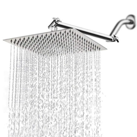 HERCHR Shower Head, 12'' Stainless Steel Rainfall Shower Head Waterfall Rain Chrome Square Ultra-Slim