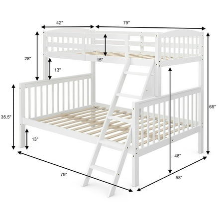 Costway Twin over Full Bunk Bed Rubber Wood Convertible with Ladder ...