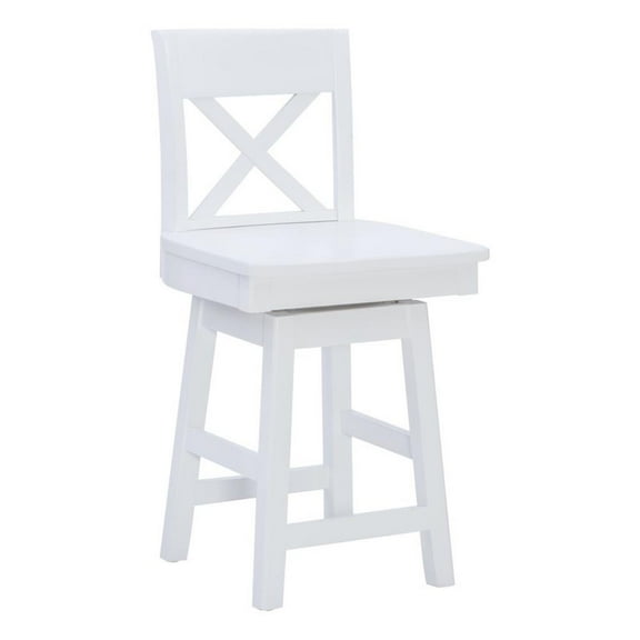 Pemberly Row Sturdy Solid Rubberwood Swivel X Back 24" Counter Stool in White
