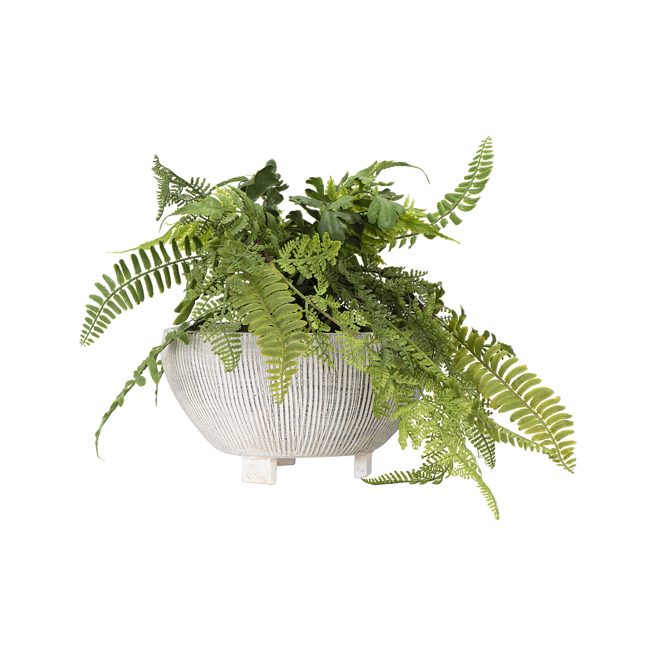 Creative Co-Op Round Terra-cotta Footed Planter with Textured Stripes, Grey