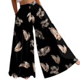 thumbnail image 3 of Floral Tiered Palazzo Pants for Women - High Waist Elastic Wide Leg Trousers, Flowy Boho Beach Bottoms for Women's Summer Vacation & Resort Wear Khaki S, 3 of 8