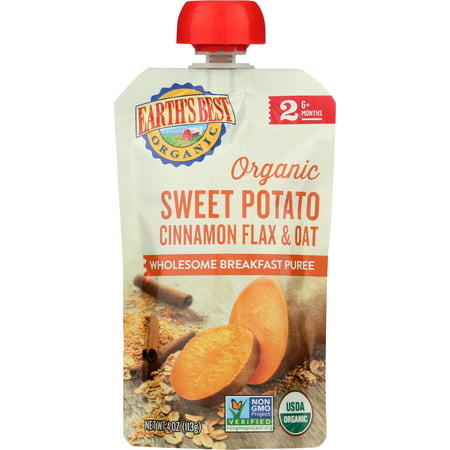 Earth's Best Organic Stage 2, Sweet Potato Cinnamon Flax & Oat, 4 Ounce Pouch (Pack of