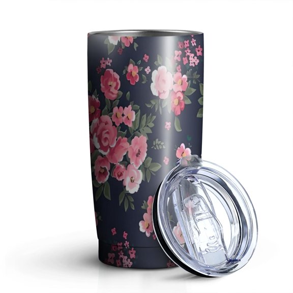 20oz Tumblers Pioneer Flower Floral Print Pattern Stainless Steel Vacuum Insulated Double Wall Travel Tumbler Cups Mug with Lid and Straw,Cleaning Brush for Cold & Hot Drinks