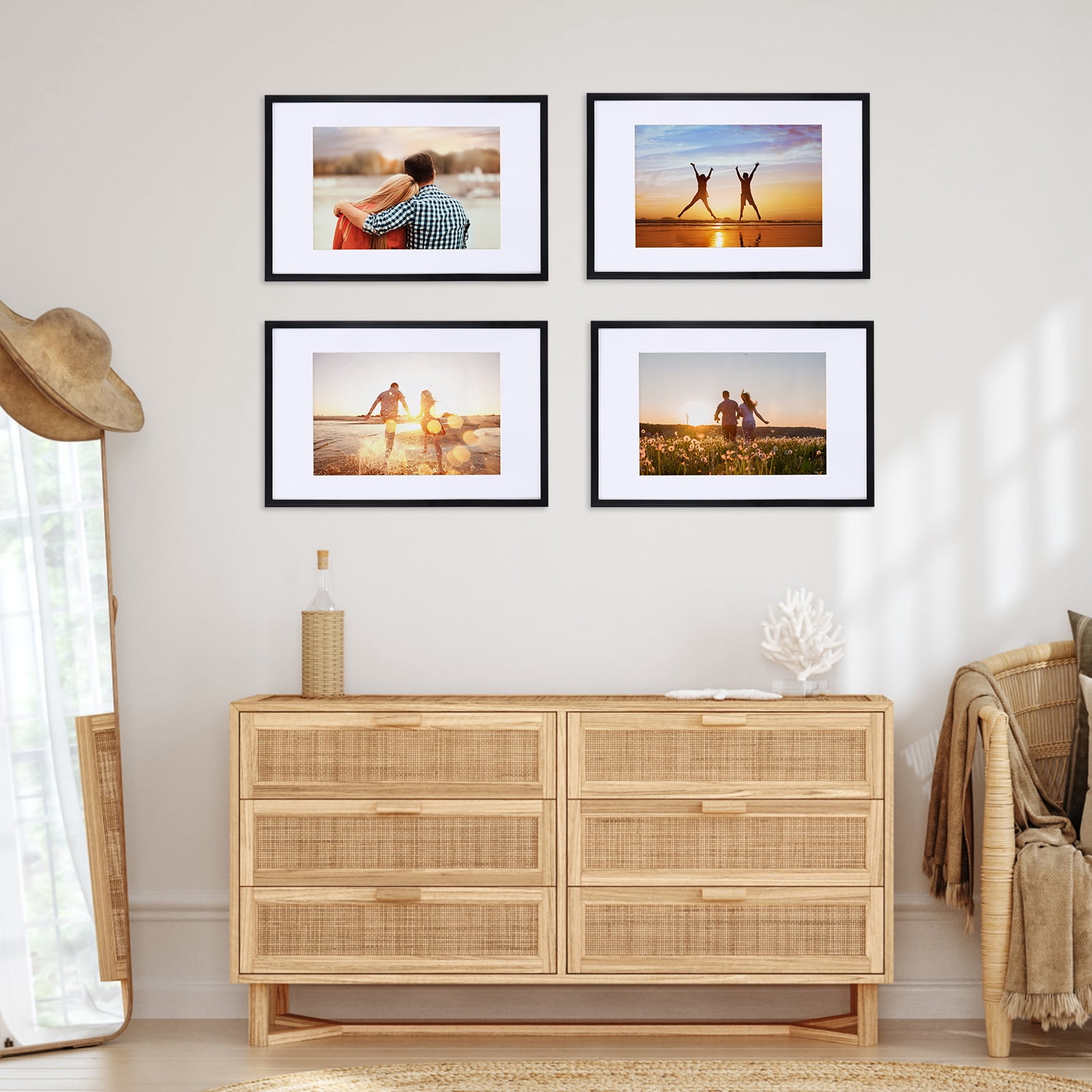 Giftgarden 11x17 Picture Frame Set of 4, Matted 11x17 Frames for 8x12 Pictures with Mats, 11 x 17 Poster without Mat for Wall Hanging Display, Black