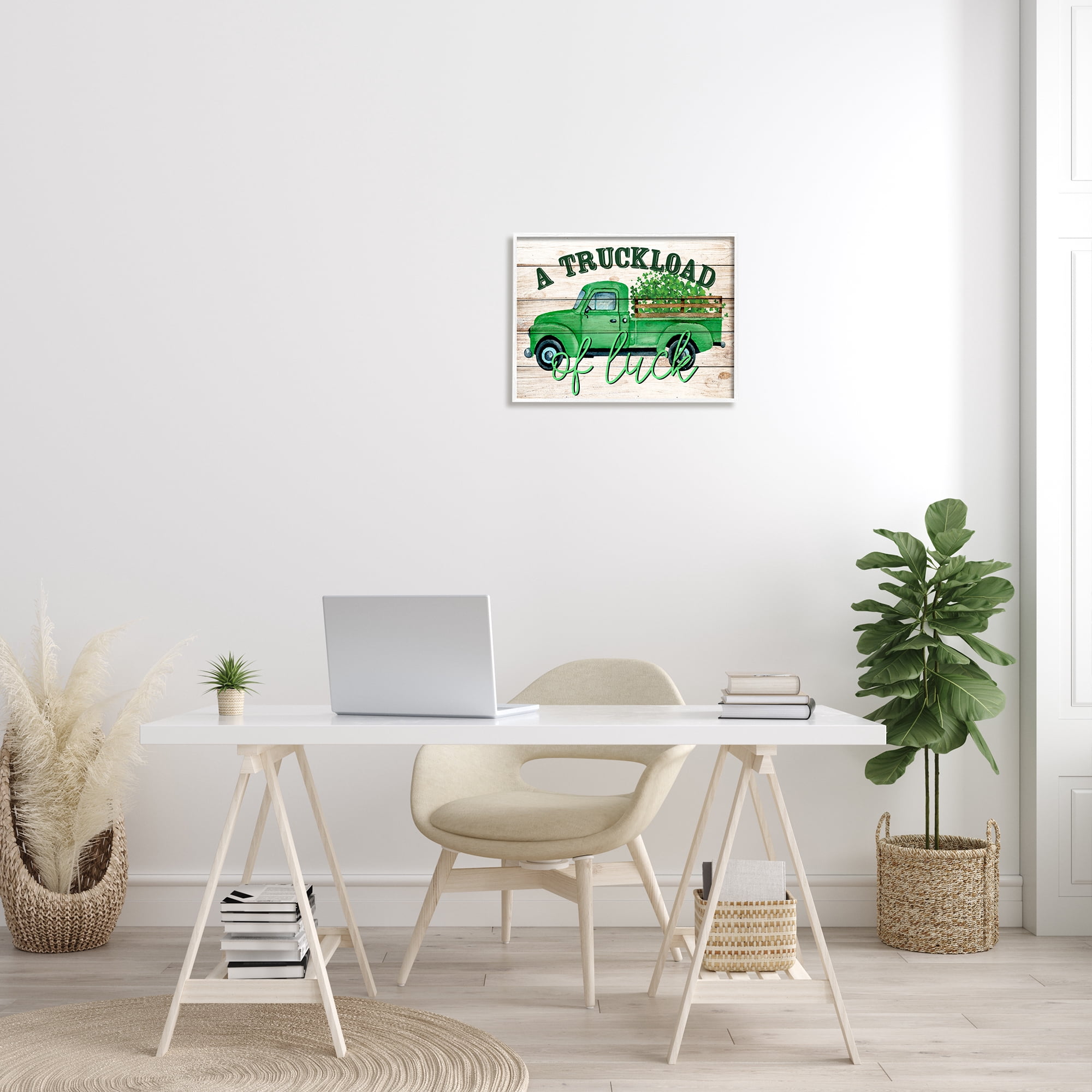 Stupell Truckload Of Luck St Patrick's Day Farmhouse Holiday Painting White Framed Art Print Wall Art