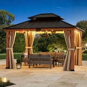 Modern Shade 13x15 Rosewood Wood Gazebo Cedar Wood Framed Double Steel Roof for Garden Backyard