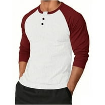 ZVNAΖH Men's Long Sleeve Baseball Raglan T-Shirts S-3XL, Henley Tops Sport Athletic Tee Fashion Patchwork Color Slim-Fit Shirt
