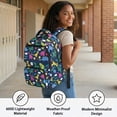 thumbnail image 5 of Yspwyqan Kids Backpack for School, 17" Large Capacity 600D Polyester Bookbag, Colorful Dino Flower Front Pocket Adjustable Straps Daypack for Middle School Travel Camping Hiking, 5 of 7