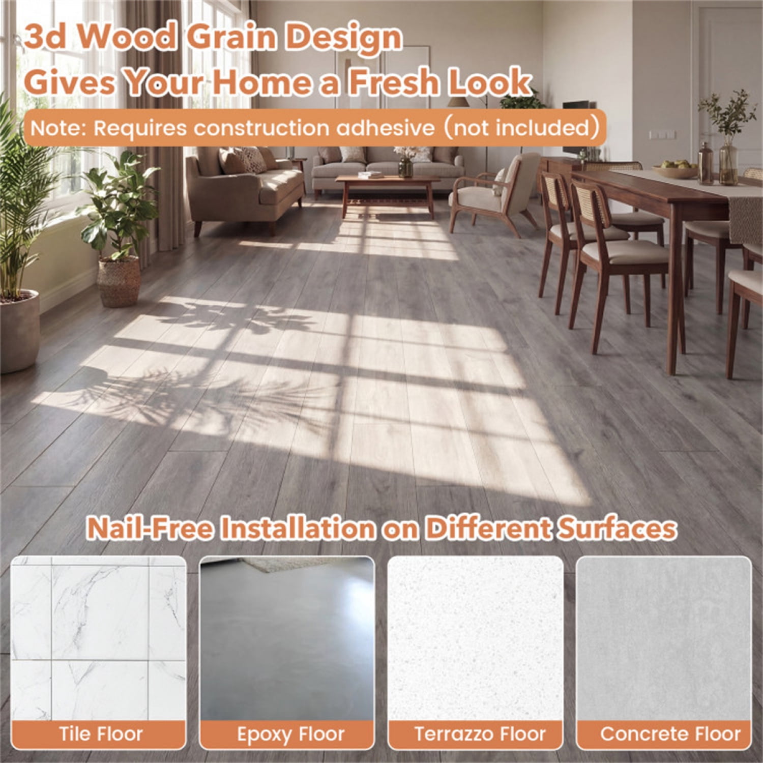 48 Pack Gray Wood Look Vinyl Plank Flooring 36 Sq Ft Waterproof PVC Floor Tiles for Home
