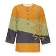 thumbnail image 4 of DeHolifer Women Tops 3/4 Sleeve V-Neck Button Color Block Cute Tunic Tops Loose Fashion Blouse Tops Yellow M, 4 of 4