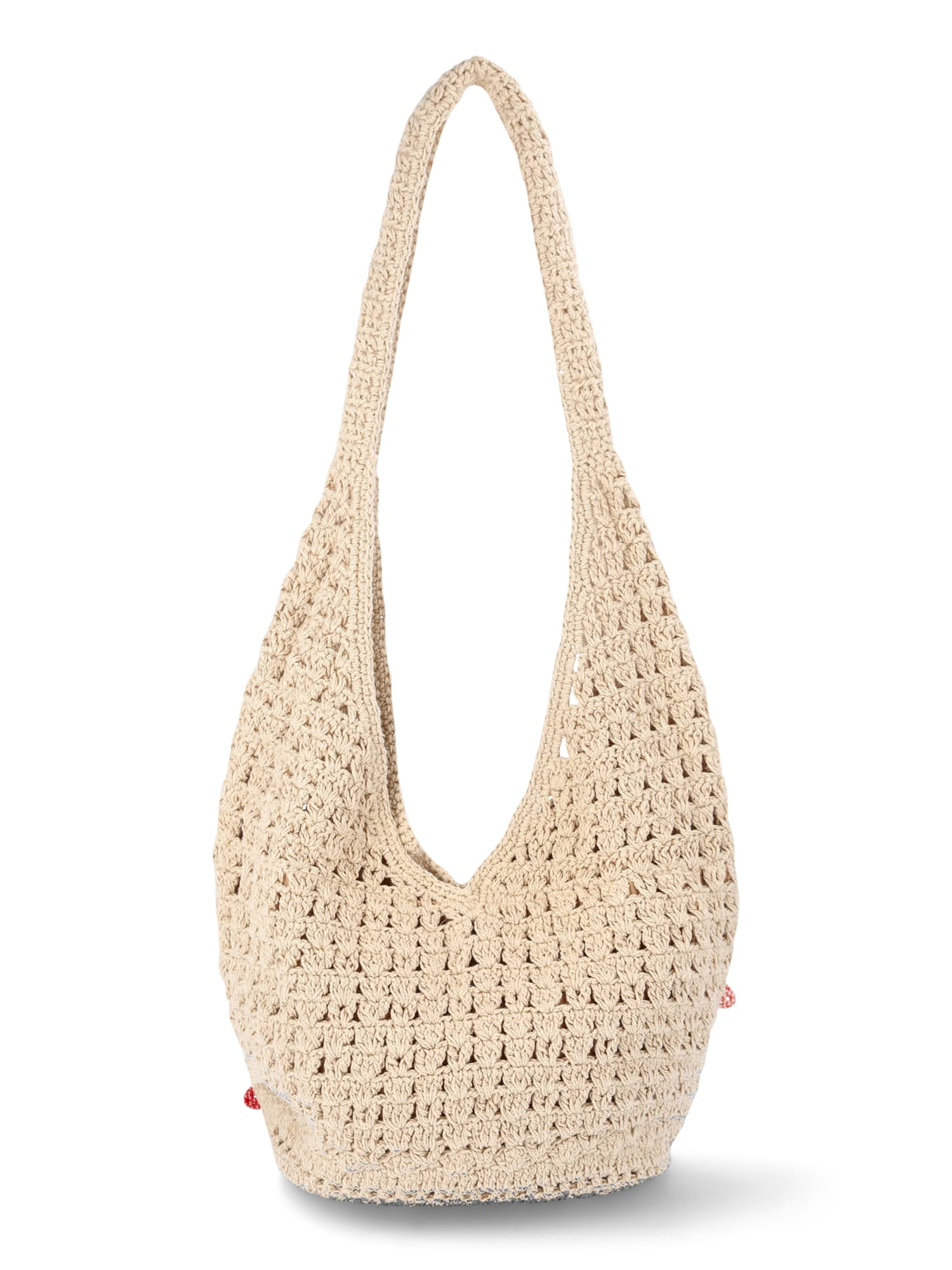 No Boundaries Festival Crochet Hobo Bag, Natural Beaded Fruit, Women's