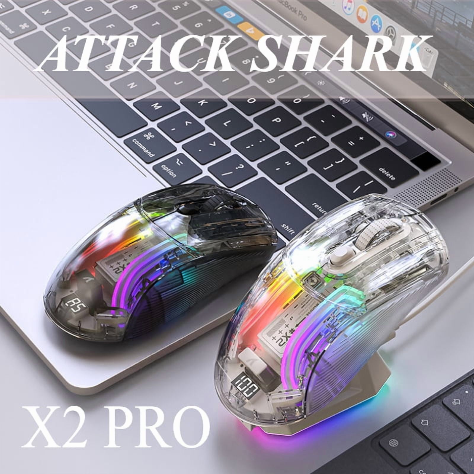ATTACK SHARK X2PRO RGB Transparent Wireless Mouse with Magnetic Charging Dock Tri-mode Bluetooth 2.4G/USB/Connection Mouse