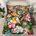 thumbnail image 2 of jejeloiu Cute Hummingbird Queen Sheet Sets,Colorful Flower Flat Sheet,Rustic Floral Queen Fitted Sheet For Girls,Microfiber Bedroom Decor,4 Pieces, 2 of 7