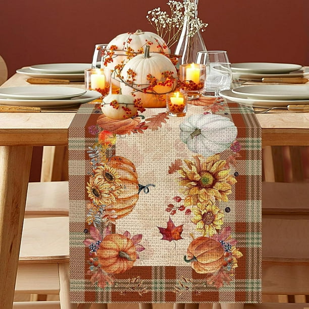 13x72 Inch Fall Table Runner Thanksgiving Harvests Table Runner Autumns Pumpkin Maple Leaf Runners For Home Kitchen Dining Party Decoration