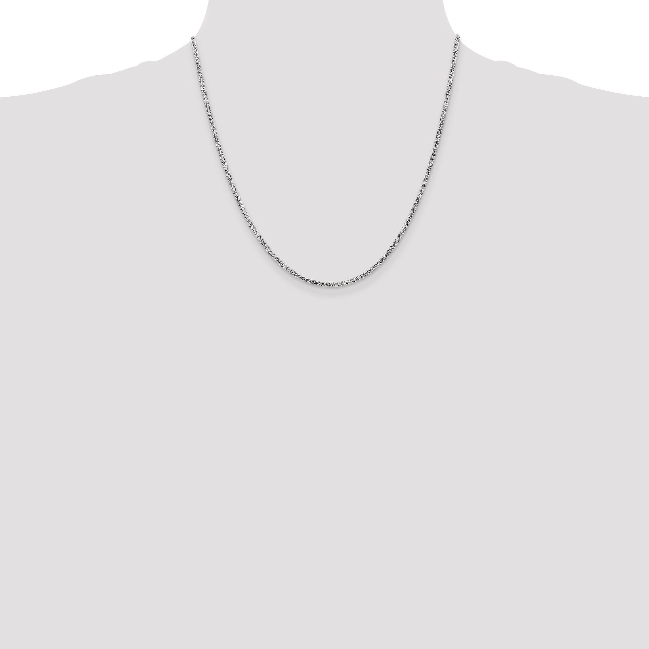 14K White Neckalce 2MM 20 INCH Long 14k White Gold 2.00mm Semi-solid Wheat Chain