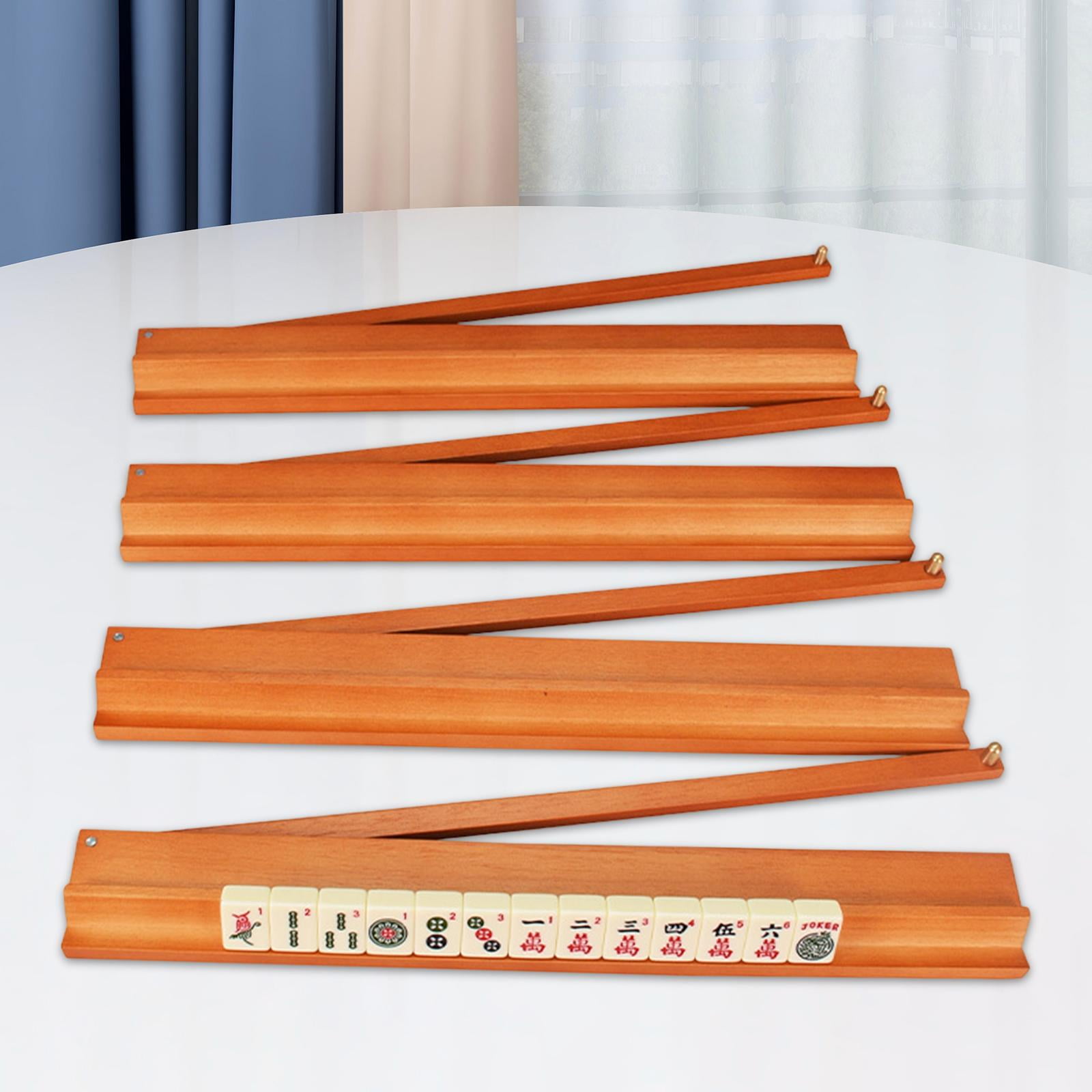 4 Pack Mahjong Game Rack Solid Wood Organizer Smooth Push Rod for Family Parties Gatherings