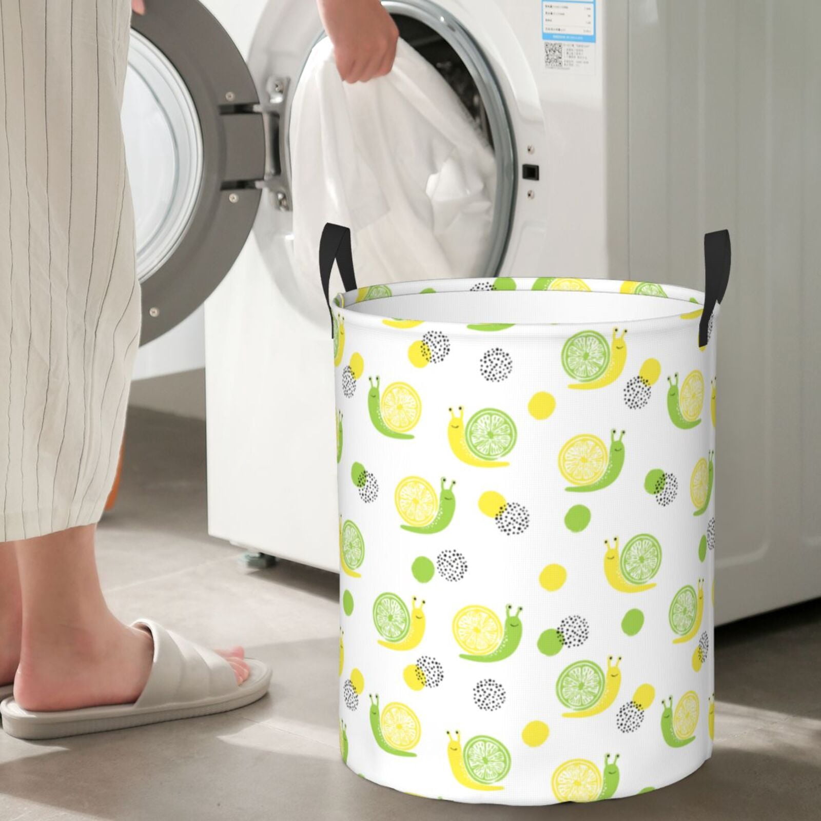 Large Laundry Basket with Handles - Yellow Green Lemon Snail Kids Baby Dirty Clothes Laundry Hamper for Bedroom Aesthetic