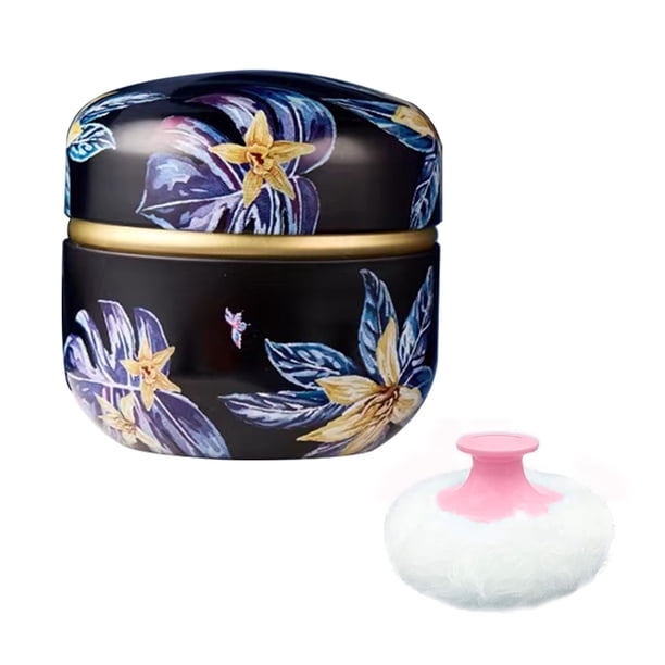Qopoto Soplo de polvo corporal y recipiente para polvo para mujer, soplo de polvo y estuche para polvo para baño y viajes (flores de Procumbens)