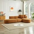 thumbnail image 4 of Orby Velvet Right Facing Sectional Sofa - Mid-Century Modern Style, Cognac Velvet Upholstery, High-Density Foam, Solid Wood Base, 124"W x 73.62"D - Perfect for Living Rooms, 4 of 7
