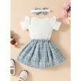 thumbnail image 6 of Baby Girls Skirt Outfits Bear Embroidery Short Sleeve Romper with Tweed Mini Skirt and Bow Heaband 3 Pcs Set, 6 of 10
