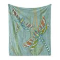 thumbnail image 1 of Dragonfly Soft Flannel Fleece Throw Blanket, Doodle Style Giant Dragonfly on Lake Bushes Nature Exotic Picture Art, Cozy Plush for Indoor and Outdoor Use, 50" x 60", Almond Green, by Ambesonne, 1 of 6